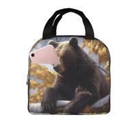 NSDdefAWCGT Petit sac à déjeuner isotherme réutilisable pour homme et femme, motif ours sur la branche, boîte à déjeuner portable pour le travail, le pique-nique
