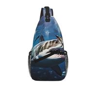NSDdefAWCGT Sac à bandoulière pour femme et homme - Sac banane - Motif papillon vert et fleurs bleues - Pour l'extérieur, la randonnée, les voyages, Superbe requin blanc., Taille unique