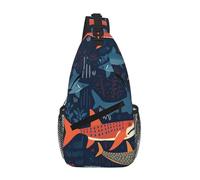 NSDdefAWCGT Sac à bandoulière pour homme et femme - Sac banane bleu et rouge - Sac à bandoulière pour l'extérieur, la randonnée, les voyages, Requin bleu et rouge, Taille unique