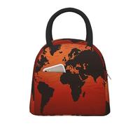 NSDdefAWCGT Sac à déjeuner isotherme pour homme et femme - Portable - Anti-fuite - Carte du monde rouge et marron - Boîte à déjeuner pour pique-nique