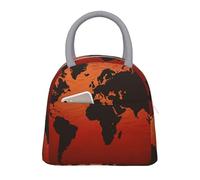 NSDdefAWCGT Sac à déjeuner isotherme pour homme et femme - Portable - Anti-fuite - Carte du monde rouge et marron - Boîte à déjeuner pour pique-nique