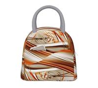NSDdefAWCGT Sac à déjeuner isotherme pour homme et femme - Portable - Anti-fuite - Motif abstrait orange et lignes blanches - Boîte à déjeuner pour pique-nique