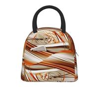 NSDdefAWCGT Sac à déjeuner isotherme pour homme et femme - Portable - Anti-fuite - Motif abstrait orange et lignes blanches - Boîte à déjeuner pour pique-nique
