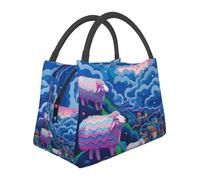 NSDdefAWCGT Sac à déjeuner isotherme pour homme et femme - Portable - Anti-fuite - Motif lignes de dessin animé - Mouton