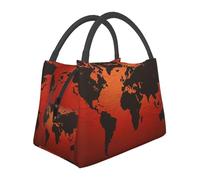 NSDdefAWCGT Sac à déjeuner isotherme pour homme et femme - Sac isotherme portable anti-fuite - Motif carte du monde rouge et marron