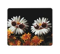 NSDdefAWCGT Tapis de souris pour jeux vidéo 17,8 x 21,8 cm Deux fleurs portant des lunettes de soleil Tapis de souris mignon carré Base en caoutchouc antidérapant Tapis de souris avec motifs pour