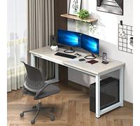 NSdirect Grand bureau pour bureau à domicile, grande table d'ordinateur de 160 cm, large bureau d'étude pour 2 personnes, cadre en métal robuste, pieds en acier épais (chêne blanc, 160 x 60 x 75 cm (L