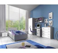 nsemble de chambre d'enfant lit armoire étagère murale commode bureau table de nuit gris/blanc avec poignées grises sans matelas Jonas II 01