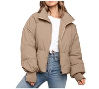 Nsercvb Veste d'hiver courte pour femme - Doudoune sans capuche - Doublure chaude - Col montant - Veste d'hiver courte - Veste matelassée - Parka - Veste d'extérieur - Veste softshell, kaki, L