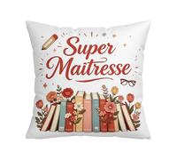 Nsetriu Housse de Coussin 45x45 en Velours Cristal, Cadeau Merci Maîtresse, Double Face Imprimée, Idée Remerciement Fin d'année d'école Scolaire Anniversaire
