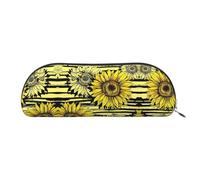 NSHSNKWB Bees Sunflowe Trousse de rangement semi-circulaire en cuir pour crayons, maquillage, porte-monnaie