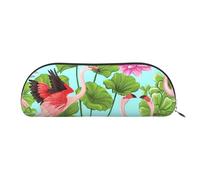 NSHSNKWB Flamingo Love Flowers Sac de rangement semi-circulaire en cuir pour crayons, maquillage, porte-monnaie