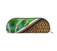 NSHSNKWB Honey Bees Trousse de rangement semi-circulaire en cuir pour crayons, maquillage, porte-monnaie