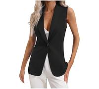 NSICBMNO Blazer sans manches ouvert sur le devant pour femme - Col en V - Veste de travail décontractée à col à revers - Veste d'affaires à un bouton - Blazer formel surdimensionné - Pour le travail