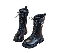 NSICBMNO Bottes à lacets pour filles - Longueur genou - Bottes de combat mi-mollet à lacets - Taille des bottes à lacets - Fermeture éclair - Bottes de cowgirl pour enfants - Bottes longues