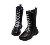 NSICBMNO Bottes à lacets pour filles - Longueur genou - Bottes de combat mi-mollet à lacets - Taille des bottes à lacets - Fermeture éclair - Bottes de cowgirl pour enfants - Bottes longues