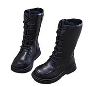 NSICBMNO Bottes à lacets pour filles - Longueur genou - Bottes de combat mi-mollet à lacets - Taille des bottes à lacets - Fermeture éclair - Bottes de cowgirl pour enfants - Bottes longues