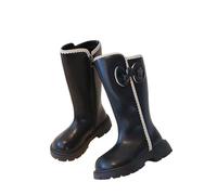 NSICBMNO Bottes montantes au genou pour filles en polaire avec nœud papillon - Bottes d'hiver mi-mollet - Bottes de combat épaisses - Chaussures d'école - Pour la marche des enfants de 4 à 11 ans, b