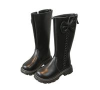 NSICBMNO Bottes montantes au genou pour filles en polaire avec nœud papillon - Bottes d'hiver mi-mollet - Bottes de combat épaisses - Chaussures d'école - Pour la marche des enfants de 4 à 11 ans, a