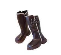 NSICBMNO Bottes montantes au genou pour filles en polaire avec nœud papillon - Bottes d'hiver mi-mollet - Bottes de combat épaisses - Chaussures d'école - Pour la marche des enfants de 4 à 11 ans, B