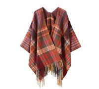 NSICBMNO Châle d'hiver surdimensionné pour femme - Poncho ethnique réversible - Cardigan ouvert sur le devant - Couverture imprimée chauve-souris - Poncho vintage - Cardigan tricoté élégant, Rouge