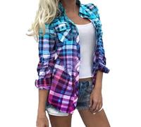 NSICBMNO Chemises à carreaux pour femme - Chemise de cowboy avec poches - Haut à manches longues - Chemise boutonnée pour femme - Chemisiers surdimensionnés pour petit ami - Cardigan ouvert sur le