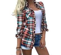 NSICBMNO Chemises à carreaux pour femme - Chemise de cowboy avec poches - Haut à manches longues - Chemise boutonnée pour femme - Chemisiers surdimensionnés pour petit ami - Cardigan ouvert sur le