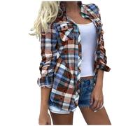 NSICBMNO Chemises à carreaux pour femme - Chemise de cowboy avec poches - Haut à manches longues - Chemise boutonnée pour femme - Chemisiers surdimensionnés pour petit ami - Cardigan ouvert sur le