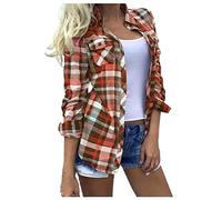 NSICBMNO Chemises à carreaux pour femme - Chemise de cowboy avec poches - Haut à manches longues - Chemise boutonnée pour femme - Chemisiers surdimensionnés pour petit ami - Cardigan ouvert sur le