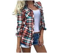 NSICBMNO Chemises à carreaux pour femme - Chemise de cowboy avec poches - Haut à manches longues - Chemise boutonnée pour femme - Chemisiers surdimensionnés pour petit ami - Cardigan ouvert sur le