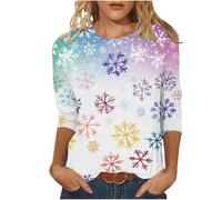 NSICBMNO Chemisier de Noël multicolore pour femme - Pull de Noël fantaisie à manches 3/4 - T-shirt amusant avec motif renne et Père Noël - Pull de Noël à col rond - Pull de Noël moche - Tunique
