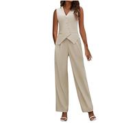 NSICBMNO Co Ord Ensembles pour femme Tenue de travail décontractée pour femme Gilet col en V Pantalon taille haute avec poche 2 pièces Tenues de détente Ensemble d'affaires pour le bureau, le travail,