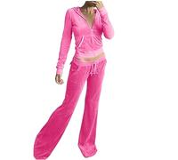 NSICBMNO Co Ord Ensembles pour Femmes Ensemble de Survêtement en Velours Ensemble de Jogging en Velours Sweats à Capuche Zippés Y2K Bas de Jogging Tenue Deux Pièces Vêtements de Sport Activewear
