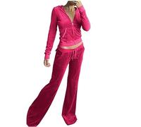 NSICBMNO Co Ord Ensembles pour Femmes Ensemble de Survêtement en Velours Ensemble de Jogging en Velours Sweats à Capuche Zippés Y2K Bas de Jogging Tenue Deux Pièces Vêtements de Sport Activewear