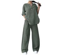 NSICBMNO Ensemble 2 pièces pour femme taille plus Ensembles décontractés en coton lin Hauts tuniques blouses avec poches Pantalons à jambes larges Ensemble de jogging pour femmes Ensembles de yoga