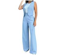 NSICBMNO Ensemble deux pièces avec gilet et pantalon pour femme, ensemble formel, pantalon taille haute, ensemble de bureau, tenue d'invités de mariage, 02#Bleu ciel, M