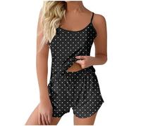 NSICBMNO Ensemble deux pièces d'été pour femme, pyjama à pois, bretelles spaghetti, débardeur sans manches, camisoles, short de course, pantalon chaud, ensemble de vêtements de détente, nuisette sexy