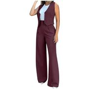 NSICBMNO Ensemble deux pièces pour femme avec gilet et pantalon - Costume formel - Taille haute - Pantalon sur mesure - Costume d'affaires - Ensembles de bureau, tenues d'invités de mariage, 02#vin,