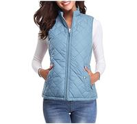 NSICBMNO Gilet matelassé pour femme avec poches zippées - Col montant - Veste légère en duvet rembourrée - Coupe ajustée, 01#Bleu clair, XL