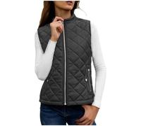 NSICBMNO Gilet Rembourré pour Femme avec Poches à Fermeture Éclair, Veste Matelassée à Col Droit pour Dames, Veste Légère en Duvet, Gilet Matelassé à Manches Longues, Veste Ajustée pour Femme, Gilet
