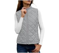 NSICBMNO Gilet Rembourré pour Femme avec Poches à Fermeture Éclair, Veste Matelassée à Col Montant pour Femme, Veste à Fermeture Éclair Légère en Duvet, Gilet Matelassé sans Manches, Veste Slim Fit