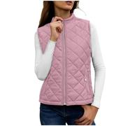NSICBMNO Gilet Rembourré pour Femme avec Poches à Fermeture Éclair, Veste Matelassée à Col Montant pour Femme, Veste Légère en Duvet, Gilet Matelassé à Manches Courtes, Veste Ajustée, Gilet d’Hiver