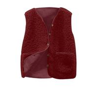 NSICBMNO Gilets en polaire pour femme avec poches - Gilet d'hiver doux en sherpa - Gilet d'hiver léger pour femme - Couleur unie - Manteaux sans manches - Cardigan boutonné - Vestes sans col, Rouge
