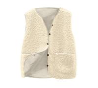 NSICBMNO Gilets en polaire pour femme avec poches - Gilet d'hiver doux en sherpa - Gilet d'hiver léger pour femme - Couleur unie - Manteaux sans manches - Cardigan boutonné - Vestes sans col,