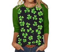 NSICBMNO Haut à manches 3/4 pour femme - Élégant et décontracté - Pour la Saint-Patrick - T-shirt avec trèfle irlandais - Col rond - Chemises tuniques - Vert porte-bonheur - Hauts amusants pour la