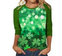 NSICBMNO Haut à manches 3/4 pour femme - Élégant et décontracté - Pour la Saint-Patrick - T-shirt avec trèfle irlandais - Col rond - Chemises tuniques - Vert porte-bonheur - Hauts amusants pour la