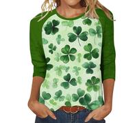 NSICBMNO Haut à manches 3/4 pour femme - Élégant et décontracté - Pour la Saint-Patrick - T-shirt avec trèfle irlandais - Col rond - Chemises tuniques - Vert porte-bonheur - Hauts amusants pour la
