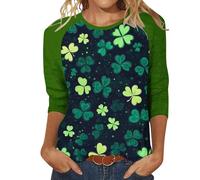 NSICBMNO Haut à manches 3/4 pour femme - Élégant et décontracté - Pour la Saint-Patrick - T-shirt avec trèfle irlandais - Col rond - Chemises tuniques - Vert porte-bonheur - Hauts amusants pour la