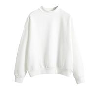 NSICBMNO Haut à manches longues pour femme - Pull surdimensionné à col rond - Pull en polaire uni - Haut basique - Tunique chaude - T-shirt ample - T-shirt ample - Pour l'hiver et l'automne, a blanc