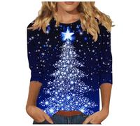 NSICBMNO Haut de Noël pour femme - Grande taille - Haut de Noël à manches 3/4 - Imprimé arbre de Noël et flocon de neige - Col rond - Haut ample décontracté - Vêtement de détente pour les fêtes de fin